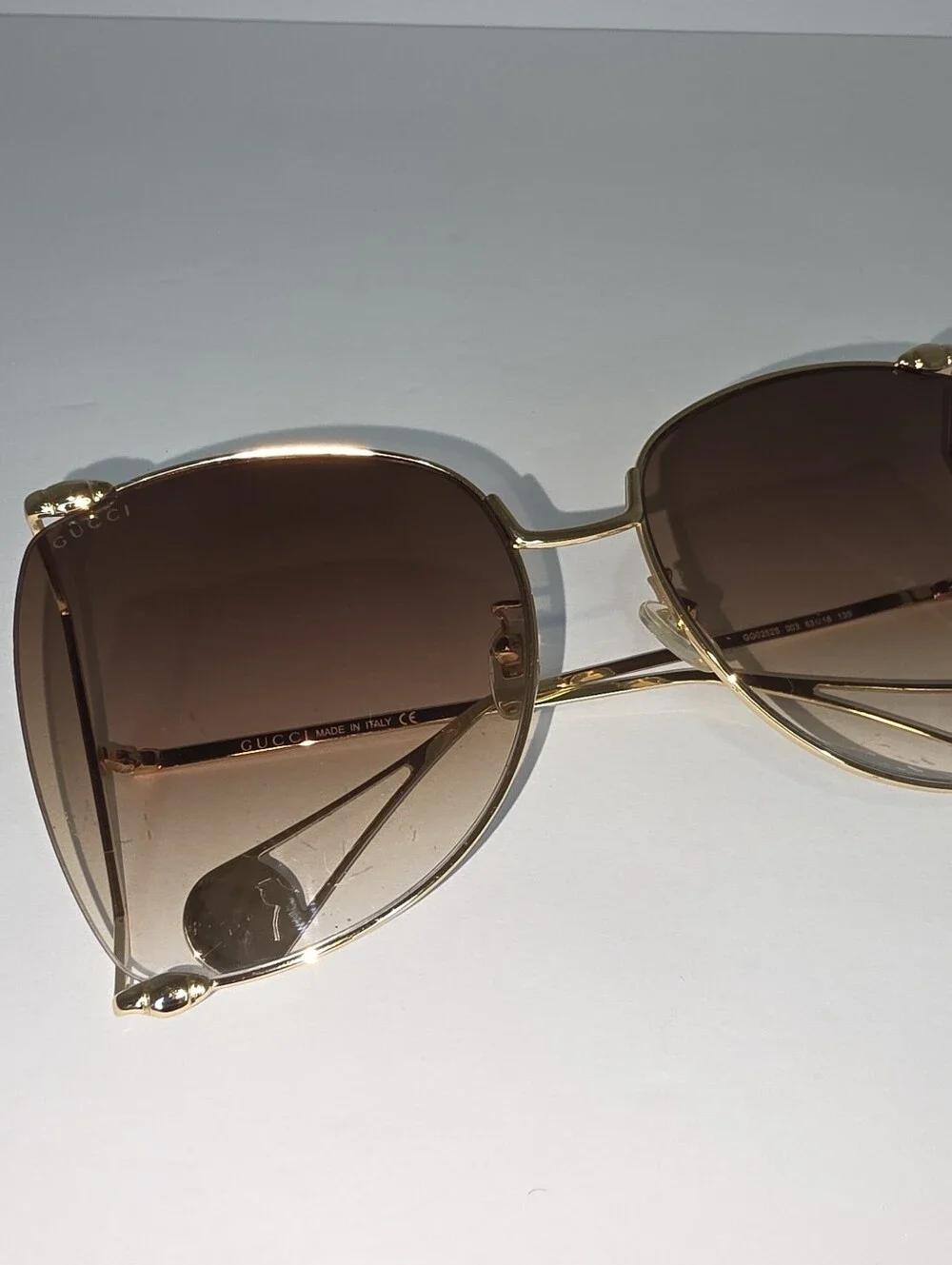 Gucci Authentic Metal Oversized Round Sunglasses GG0252S Gold Brown